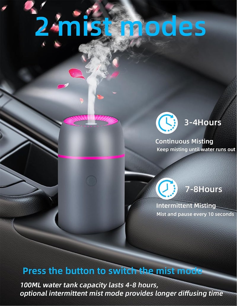 szyuwolf مرطب هواء محمول صغير بالموجات فوق الصوتية - 100 مل مرطب عطر USB مع 7 ألوان من أضواء LED، هيكل من سبائك الألمنيوم المحسن للاستخدام في المنزل، المكتب، غرفة النوم، السيارة والمساحات الصغيرة (رمادي) - Image 3